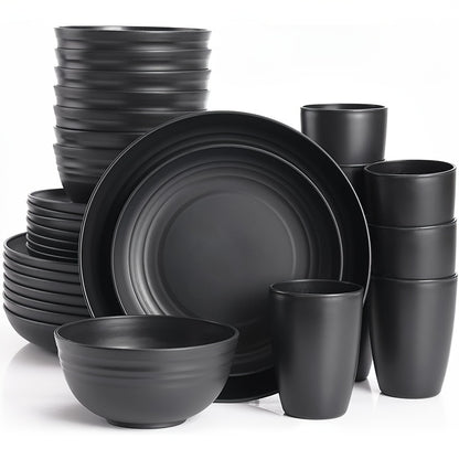 32/16pcs Dinnerware Sets Made from Wheat Straw, Including Plates And Bowls for 8 People, Featuring Black Plastic Dinnerware That Is Safe for Microwave And Dishwasher Use. This Dish Set Is Perfect for Valentine'S Day And Serves As a Durable Party Tab