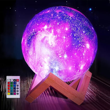 Moon Lamp Night Light Galaxy Lamp 16 Colors 3D Star Moon Lamp with Wooden Stand, Remote Control USB Plug-in Perfect Birthday Gift for Lovers Men And Women (5.9 Inches)
