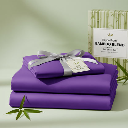 Lux Decor 3/4 Pieces Bamboo Blend Sheet - Polyester & Bamboo Viscose Cooling Bed Sheets, Skin Friendly & Machine Washable Bed sheets Set - Up to 16 Inches Deep Pocket Included 1 Flat 1 Fitted 2 Pillowcases Hotel & Bedroom Accessories
