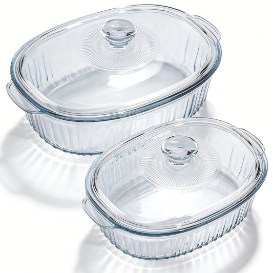 Borosilicate Glass Baking Dish with Lid 96oz – Oval Casserole Pan Microwave Oven Fridge Safe | Multi-Use for Baking, Meal Prep, Grilled Fish, Salad & Food Serving | Kitchen Bakeware with Cover