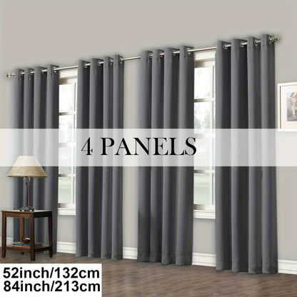 4 Panels Blackout Curtains Grommet Room Darkening Sun Blocked Curtains for Living Room, Bedroom, Set of 4 Panels