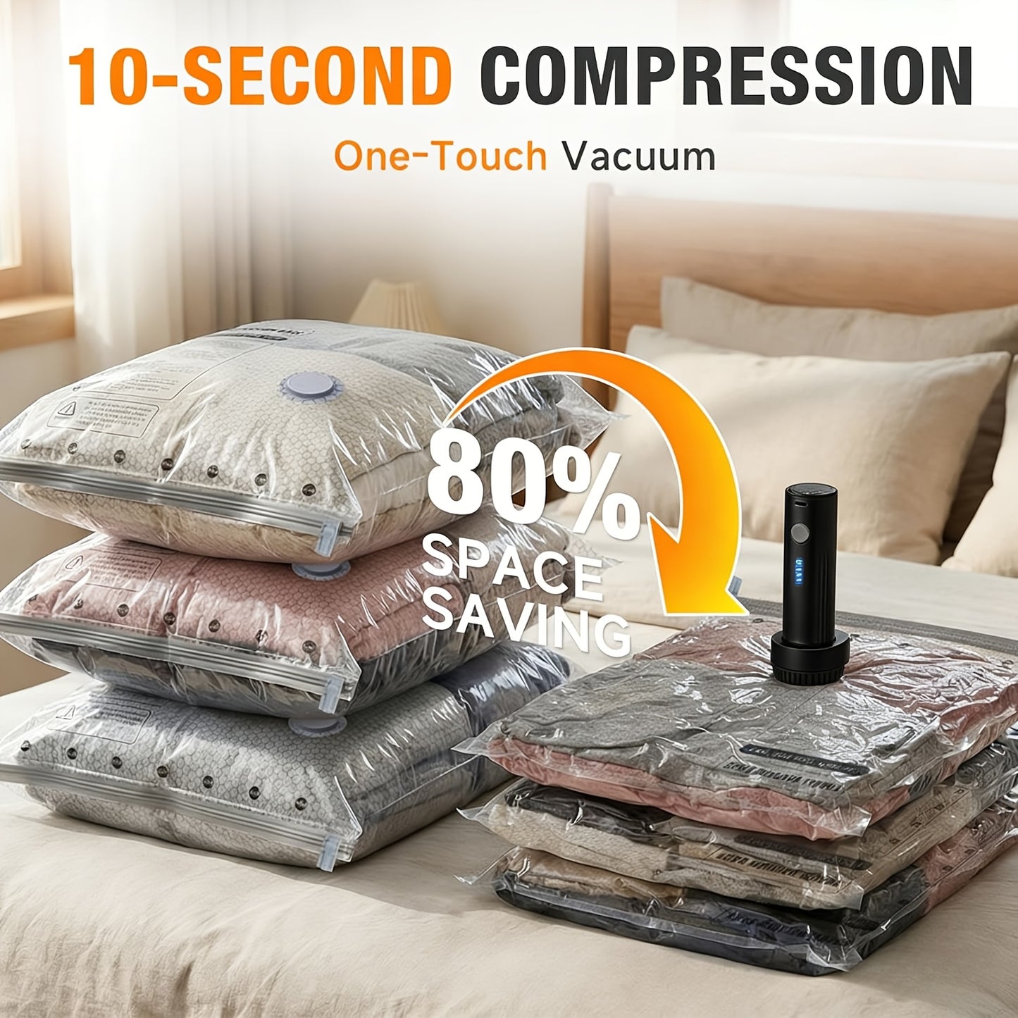 24 Pack Travel Compression Bags with Pump, Vacuum Storage Pouches for Clothing, Space Saving Sealing Bags for Backpack And Suitcase