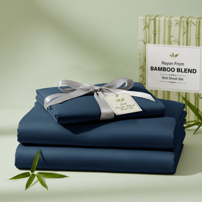 Lux Decor 3/4 Pieces Bamboo Blend Sheet - Polyester & Bamboo Viscose Cooling Bed Sheets, Skin Friendly & Machine Washable Bed sheets Set - Up to 16 Inches Deep Pocket Included 1 Flat 1 Fitted 2 Pillowcases Hotel & Bedroom Accessories