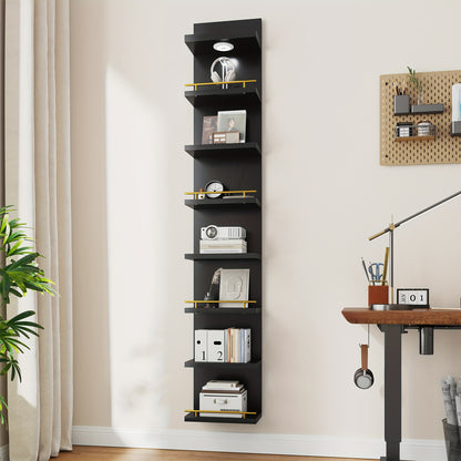REIBII 8 Tier Wall Shelf Unit, White Lack Shelf, Vanity Floating Shelves with LED Light, Display Floating Shelves for Bedroom, Living Room, Office, Floating Shelves