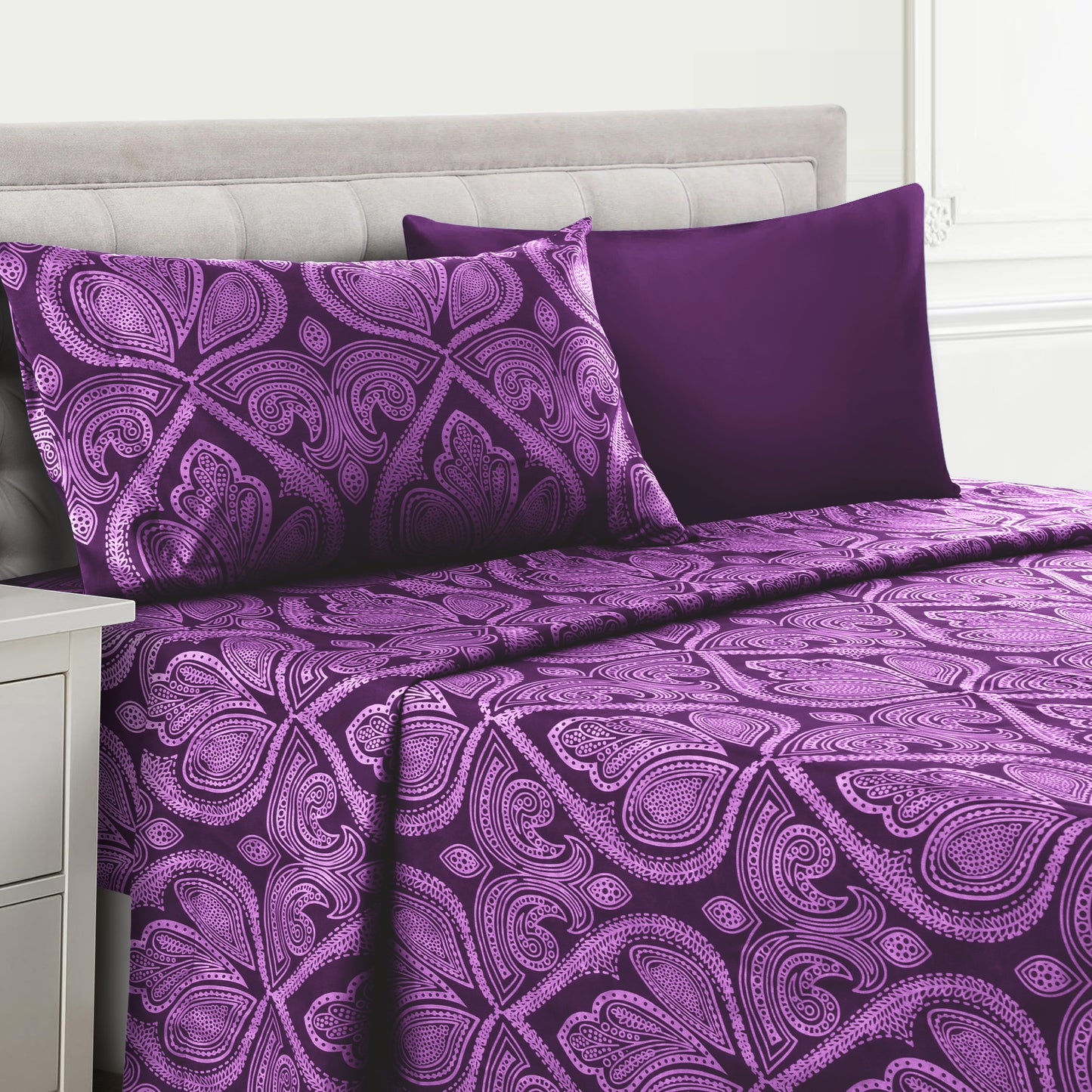Lux Decor 4/6 Pieces Paisley Bed Sheet, Breathable Hotel Style Sheets, 100% polyester Sheets Deep Pockets, Easy-Fit, Soft & Wrinkle Free Cooling Bed Sheets, 6 Pc includes 4 pillowcases and 4 Pc (Twin & Twin xl) includes 2 pillowcases