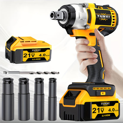21V Brushless Electric Impact Wrench, Optional, Multifunctional Wrench, Can Tighten Screws, Cordless Lithium Drill, Lithium Battery Wrench, Quick Charger, Perfect for Home And Car Use, Holiday Gift, Ideal Gift for Men, Husbands, And Fathers