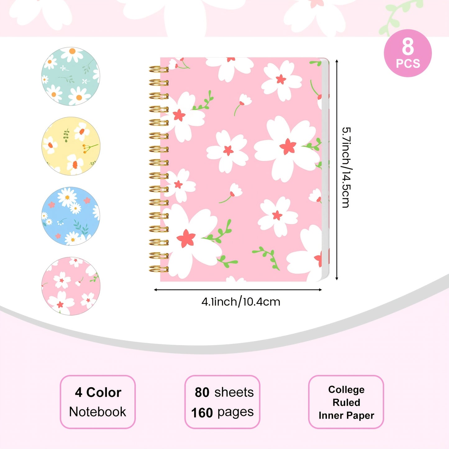 [Mother's Day Gifts] 8-Pack A6 Spiral Notebooks And Journals With Fresh Floral Designs, Portable Tear-Off Memo Pads With Paper Covers - Floral Design, Portable & Tear-Off-For Students & Office Workers - Mother's Day Gifts For Back To School & Office Suppl