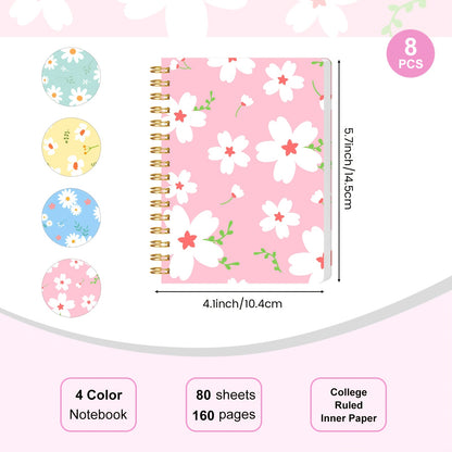 [Mother's Day Gifts] 8-Pack A6 Spiral Notebooks And Journals With Fresh Floral Designs, Portable Tear-Off Memo Pads With Paper Covers - Floral Design, Portable & Tear-Off-For Students & Office Workers - Mother's Day Gifts For Back To School & Office Suppl