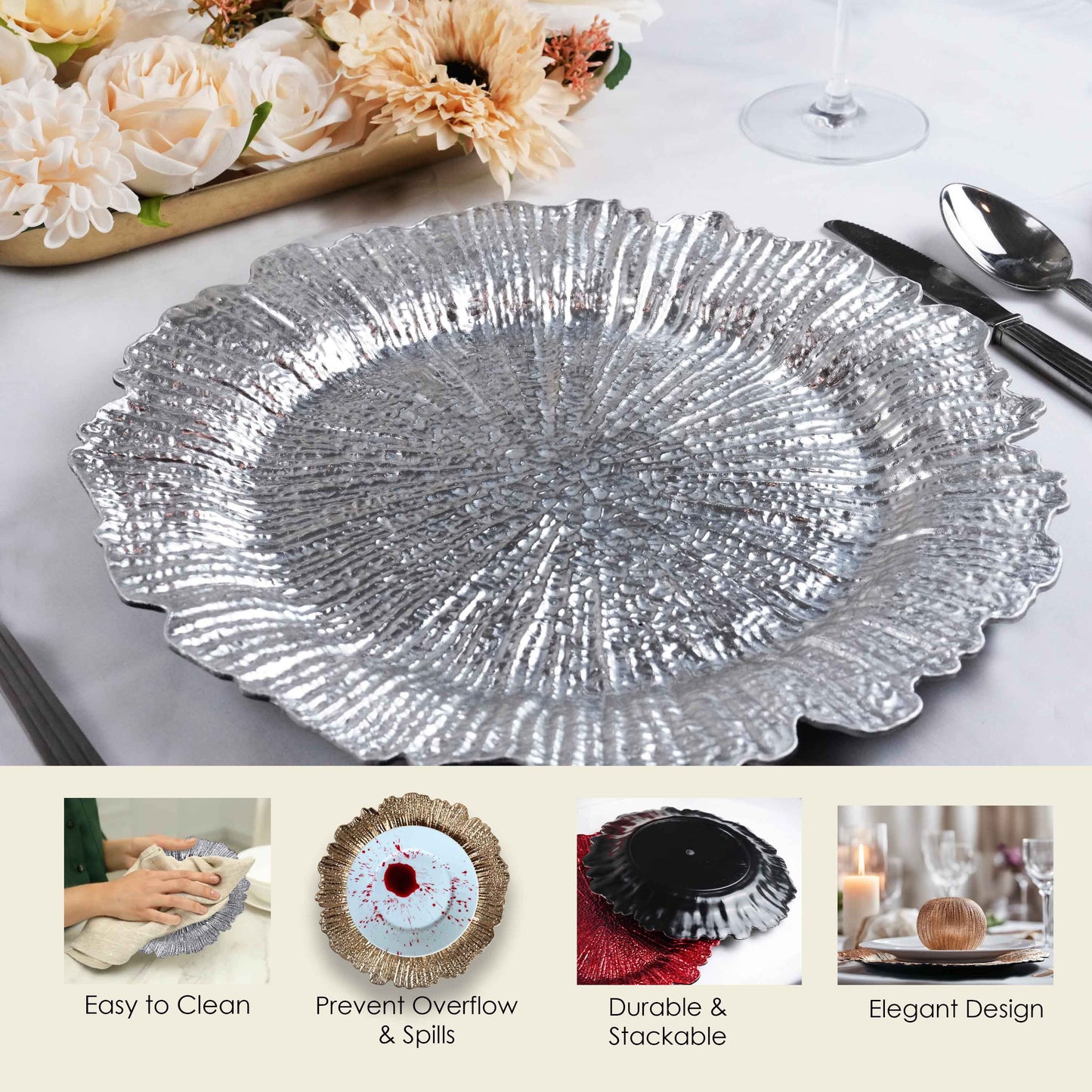24pcs 13" Charger plate, Floral Reef Charger for dinning plates, Table setting and Wedding party table decor.