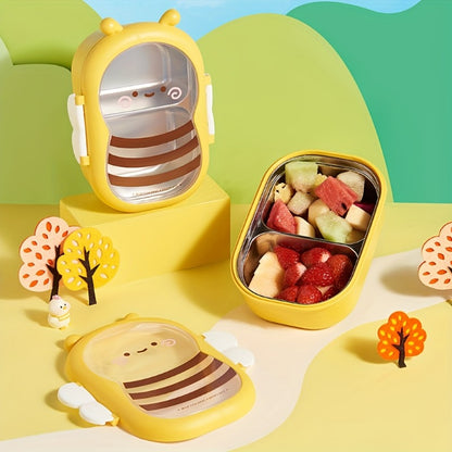 Cute Bee Lunch Box - Food Grade 304 Stainless Steel 2-Compartment Bento Container with Bee-Themed Lid, Lightweight for School, Office, Picnic - Ideal & s Lunchbox Gift (Back to School)