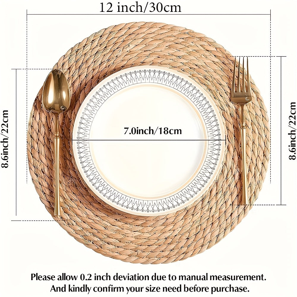 Round Placemats Plate Chargers 12 Inch, Boho Farmhouse Rustic Place Mats For Dining Table Decor, Rattan Wicker Table Mats Jute Braided Chargers For Dinner Plates