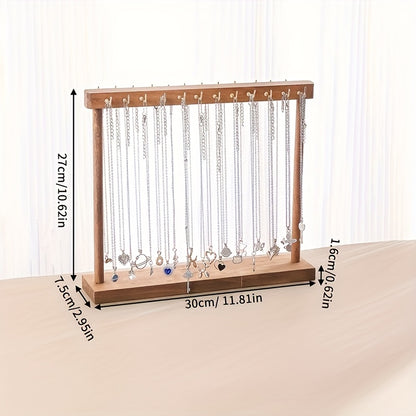 Jewelry Display Stand, 24/36 Hook Necklace Holder Organizer, Rustic Wood Tabletop Jewelry Tower, Tool-Free Assembly, Home Decor Boutique Retail