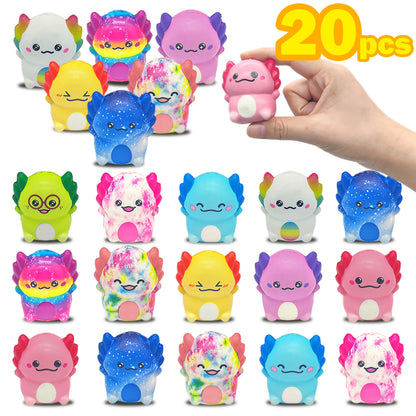 Gift for Her/Him 20 Pack Axolotl Slow Rise Toys Set:Slow-Rise(Individually Wrapped)Small Foam Squishies Toys Ice-Cream Shape Squishy Toy Squeeze Sensory Tall Fun Axolotl Fidget Toys for Kids' Parties & Goodie Bags