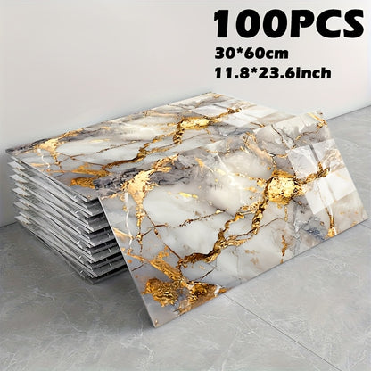 Peel and Stick Marble Tile Stickers – Self Adhesive Foam Wall Tiles for Bathroom Kitchen Office Bohemian Home Decor (50/100pcs, White/Gray/Black/Blue Gold)