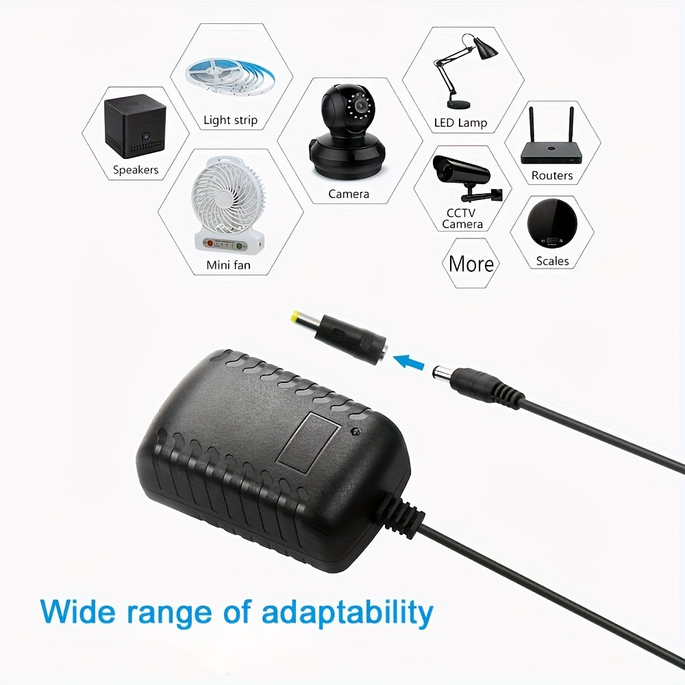 12V Power Supply, 2A AC Adapter, 100-240V, 50-60HZ, With 10 Prompts, 12V 2000mA, Power Cord Replacement, LED Light, Closed-circuit Television Camera, BT Speaker, GPS, Webcam, Router, DC12V Transformer (4.9 Feet)