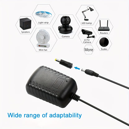 12V Power Supply, 2A AC Adapter, 100-240V, 50-60HZ, With 10 Prompts, 12V 2000mA, Power Cord Replacement, LED Light, Closed-circuit Television Camera, BT Speaker, GPS, Webcam, Router, DC12V Transformer (4.9 Feet)