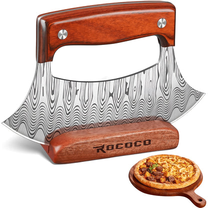 Professional Chef's Pizza Cutter, Hand-Forged Ura Knife, Full-Length Steel Handle, High Carbon Steel Material, Comes with Sheath and Gift Box. Suitable for Kitchen, Camping, and Barbecue Use as a Pizza Cutting Knife. A Birthday Gift for Men