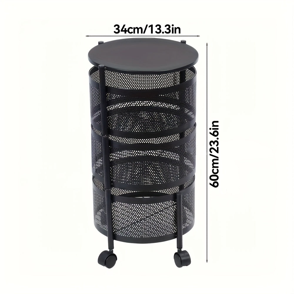 Rotatable Multi-Layer Circular Storage Rack, Mobile Storage Cart, Round Floor-Standing Multi-Layer Rotatable Vegetable Basket Storage Rack, Practical Storage Rack, Storage Items File Rack, Perfect for Kitchen, Office, Bathroom, Living Room, Bedroom