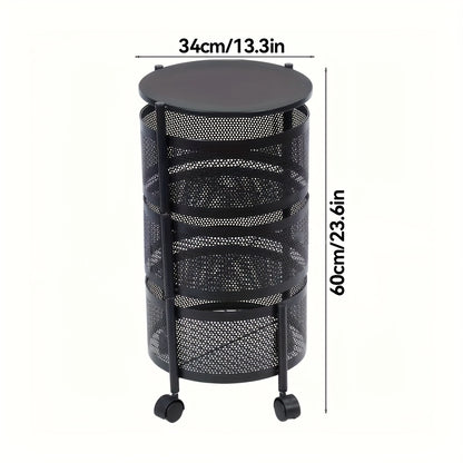 Rotatable Multi-Layer Circular Storage Rack, Mobile Storage Cart, Round Floor-Standing Multi-Layer Rotatable Vegetable Basket Storage Rack, Practical Storage Rack, Storage Items File Rack, Perfect for Kitchen, Office, Bathroom, Living Room, Bedroom