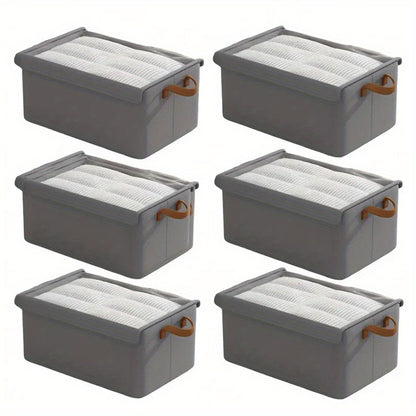 4/ 6pcs Clothes Organizer Box With Handles, Foldable Wardrobe Storage Box With Steel Frame, Stackable Sundries Storage Box With Bottom Plate, Storage Box With Transparent Visual Lid - 18.5*11.02*7.87inch