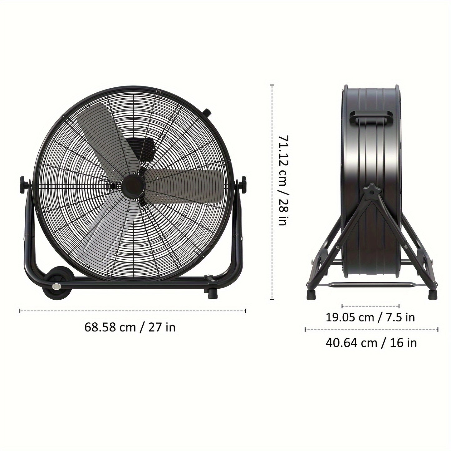 Industrial Drum Fan High Velocity Floor Fan 24/30 Inch 3-Speed Heavy Duty Metal Air Circulator 360° Tilt with Casters ETL Listed for Warehouse Garage Patio Commercial Use