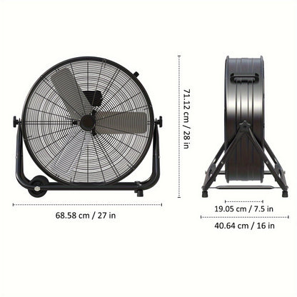 Industrial Drum Fan High Velocity Floor Fan 24/30 Inch 3-Speed Heavy Duty Metal Air Circulator 360° Tilt with Casters ETL Listed for Warehouse Garage Patio Commercial Use