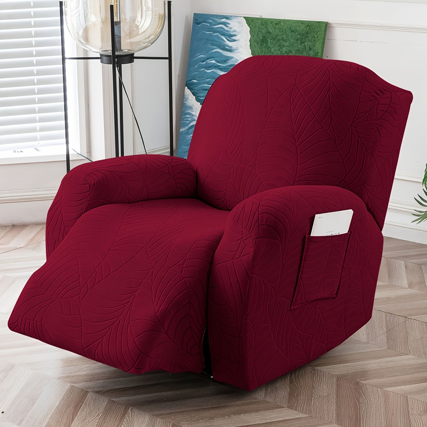 1/2/3/ Seat Plus Center Control Recliner Sofa Cover, Winter Insulation, Furniture Decoration, High Stretch Big Leaves Jacquard Sofa Recliner Cover, Soft And Washable, Loveseat Recliner Cover with Console, Home Decoration, Mother'S Day Gifts