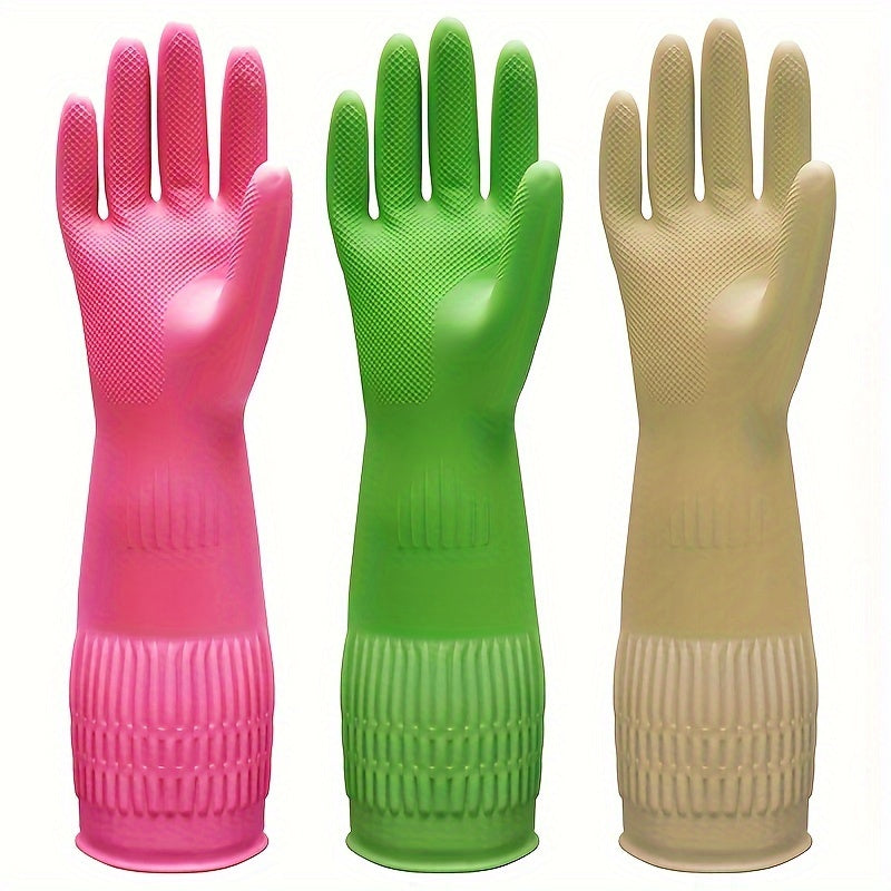 [3 Pair Premium Gloves] 3 Pair Ultra-Protective Premium Cleaning Gloves | Waterproof, Slip-Resistant, Heavy-Duty for Kitchen, Dishwashing, Laundry | Durable, Quick-Drying, Multi-Purpose Home Assistant