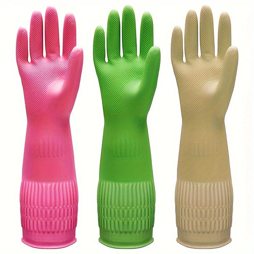 [3 Pair Premium Gloves] 3 Pair Ultra-Protective Premium Cleaning Gloves | Waterproof, Slip-Resistant, Heavy-Duty for Kitchen, Dishwashing, Laundry | Durable, Quick-Drying, Multi-Purpose Home Assistant