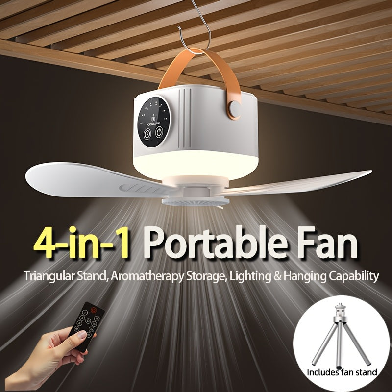 Portable Tent Fan With Triangular Stand & Remote Control, USB Powered, Hanging Hook For Canopy Tent, Aromatherapy Function, Emergency Survival Fan