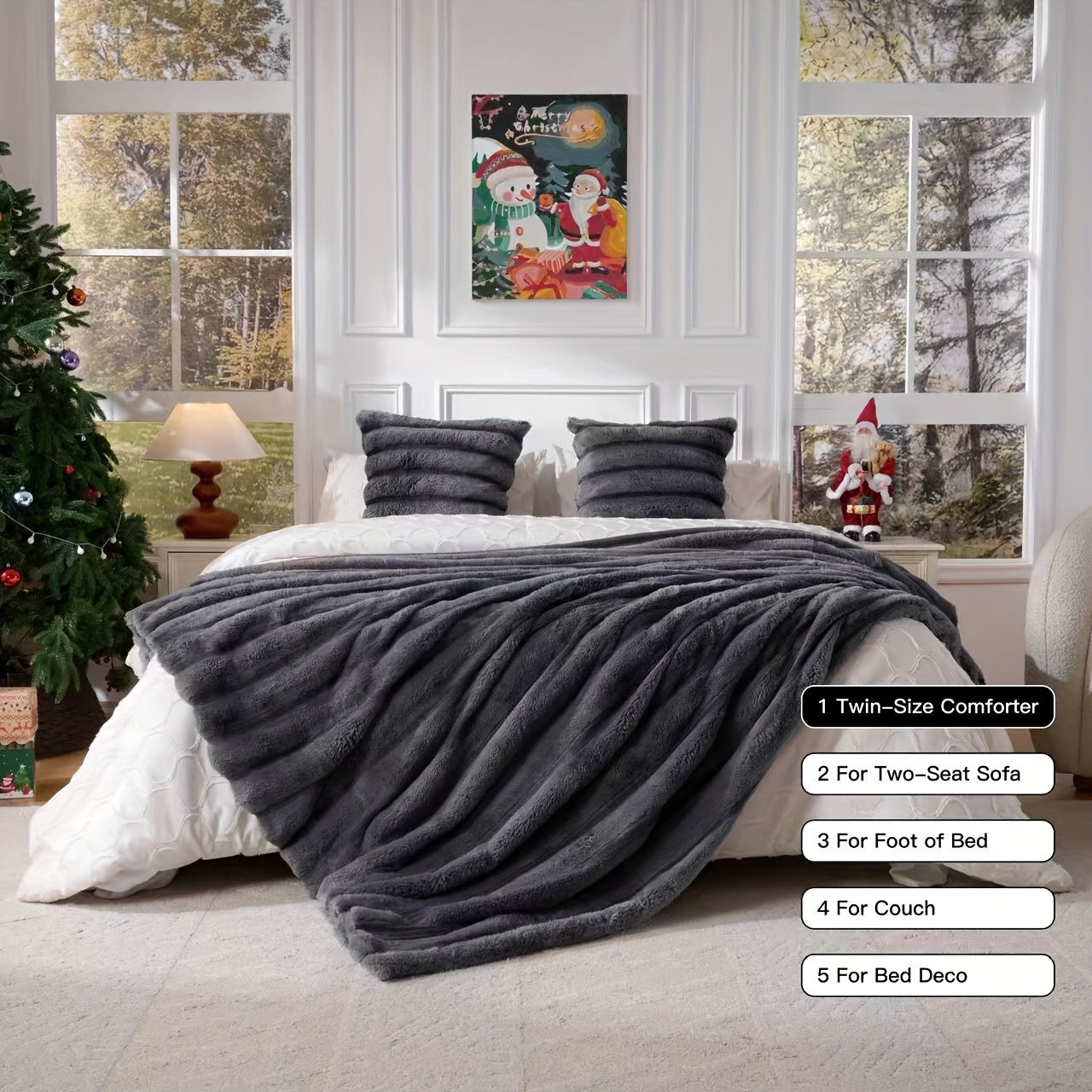 A Faux Rabbit Fleece Blanket, Double Layer Thickened, All Season, King/Queen Size, Winter Blankets Soft Warm, Throw For Adults Reversible Machine Washable Blanket, For Home, Car, Office, Travel, Couch Cover, Christmas, Halloween Gift, Birthday Gift