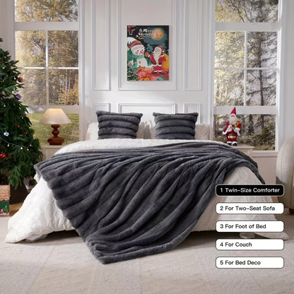 A Faux Rabbit Fleece Blanket, Double Layer Thickened, All Season, King/Queen Size, Winter Blankets Soft Warm, Throw For Adults Reversible Machine Washable Blanket, For Home, Car, Office, Travel, Couch Cover, Christmas, Halloween Gift, Birthday Gift