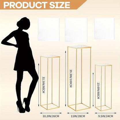 Cylinder Stand Hexagon Golden Cake Stand, Pedestal Stand for Party, 3pcs Metal Plant Stand Tall Cake Cylinder Pedestal Stand for Wedding Flower Vase Living Room Patio Decoration Local Warehouse, Kitchen Accessories, Valentine's Day Decorations