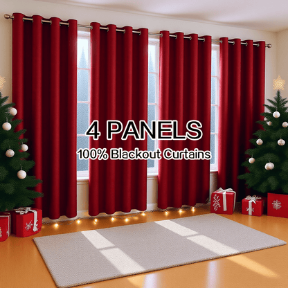 4 Panels 100% Blackout Curtains Heat Insulation Noise Reduction Privacy Protection Thermal Insulated Curtains Soundproof Curtains Light Blocking Curtains Red Curtains Christmas Decorations Partition Curtains Suitable for Living Rooms Bedrooms Balcon