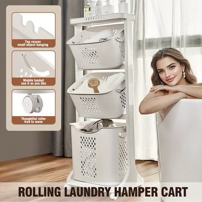 Laundry Hamper, Modern Upgrade 3/4 Tier Laundry Basket with Wheels, Large Capacity Laundry Basket, Movable By Layer Classification, Home Storage, Suitable for Laundry Room, Bathroom Decor And Accessories, Laundry Organizers And Storage