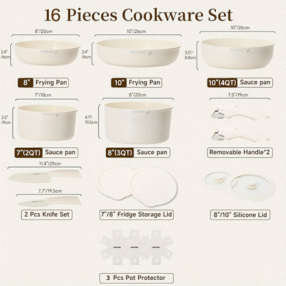 16/26pcs, Non-Stick Cookware Set, Cookware Set with Detachable Handle, Induction Cooker Kitchen Cooking Set with Detachable Handle, RV Camping Stackable Pot, Oven Safe, Pfoa-Free, Rice/Black