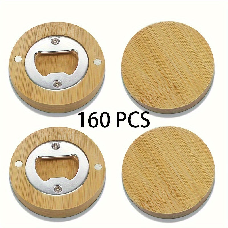 20/40/80/160pcs Round Bamboo Magnetic Bottle Opener, Fridge Magnet, Blank Bamboo Opener For Weddings And Home Kitchen, Unique Guest Favors And Gifts