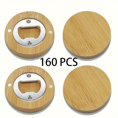 20/40/80/160pcs Round Bamboo Magnetic Bottle Opener, Fridge Magnet, Blank Bamboo Opener For Weddings And Home Kitchen, Unique Guest Favors And Gifts
