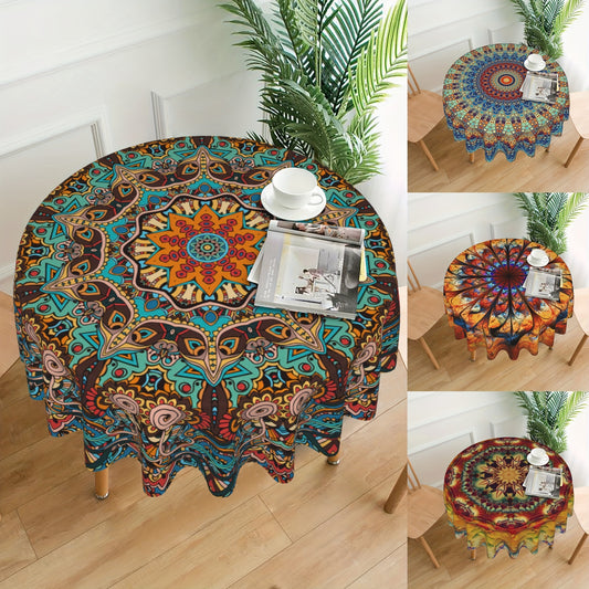 Mandala Round Table Cover 60 Inch - Colorful Boho Tablecloth for Patio, Backyard BBQ, Picnic & Kitchen Decor