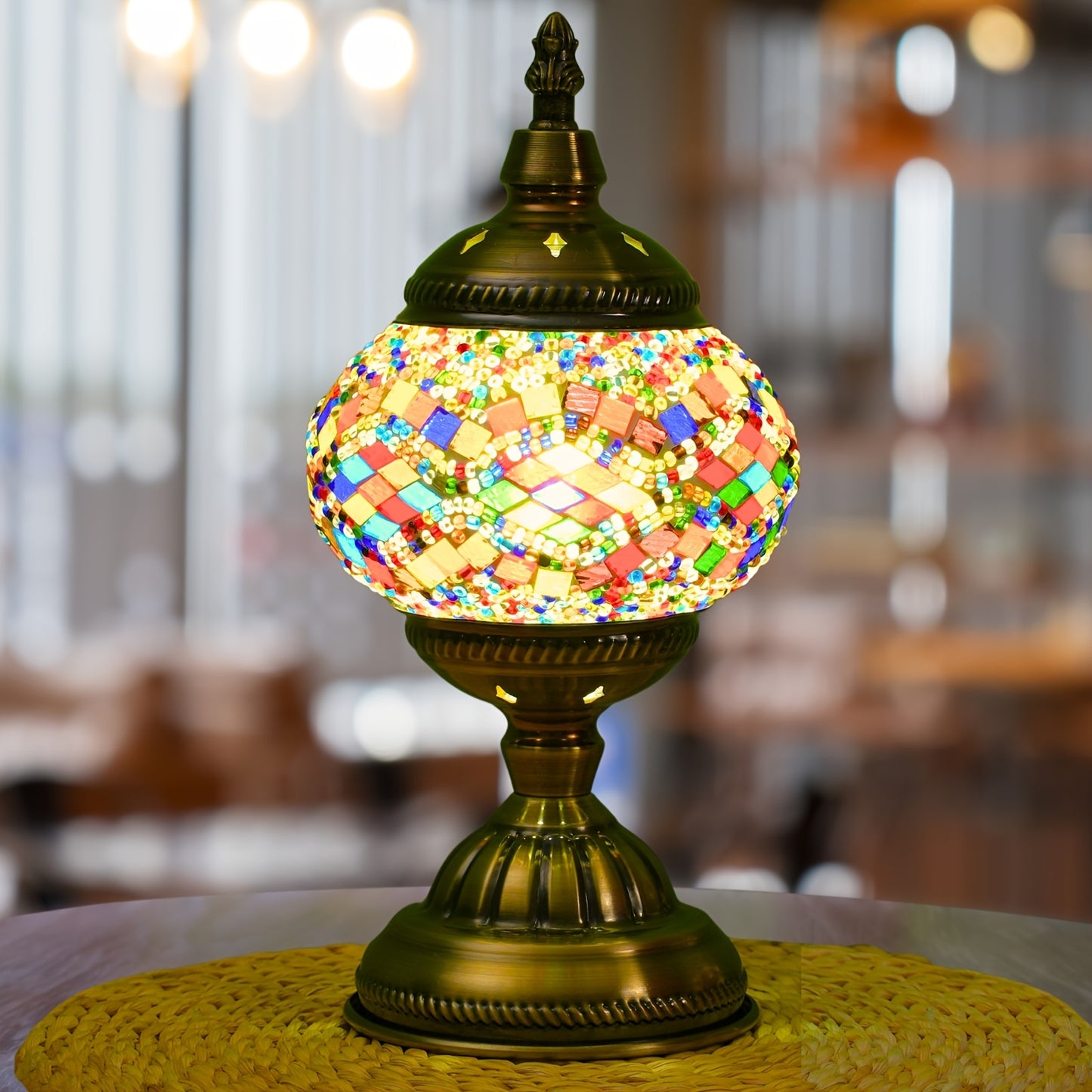 Handcrafted Finished Mosaic Table Lamp, 3-Color Dimmable Glass Bedside Lamp With Metal Base, Ready-to-Use Art Lamp For Bedroom/Living Room, Halloween Gift (Bulb Included)