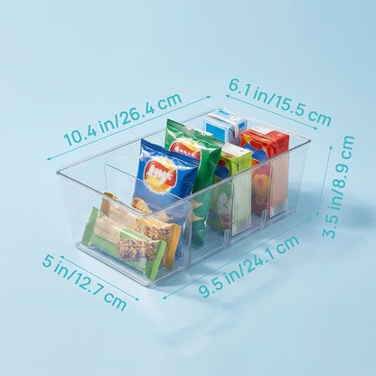 8 Pack Food Storage Organizer Bins, Clear Plastic Bins for Pantry, Kitchen, Fridge, Cabinet Organization And Storage, 4 Compartment Holder for Packets, Snacks, Pouches, Spice Packets