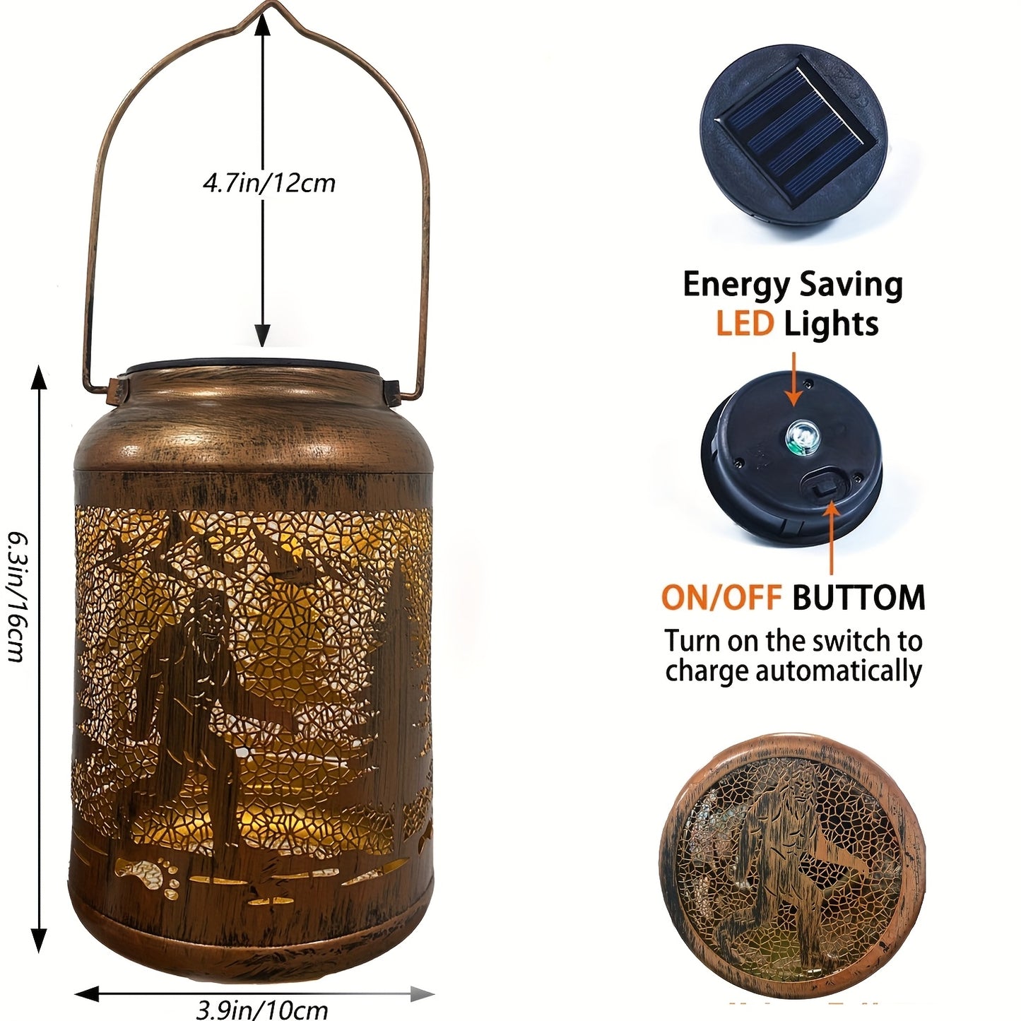 1pc of Bigfoot Solar Lights Outdoor, Hanging Solar Lights with Bigfoot Savage Design, Solar Metal Lantern Decoration LED Lights, Autumn Halloween Christmas Decoration, Suitable for Patio, Patio, Lawn, Tabletop, Path, Garden Decoration