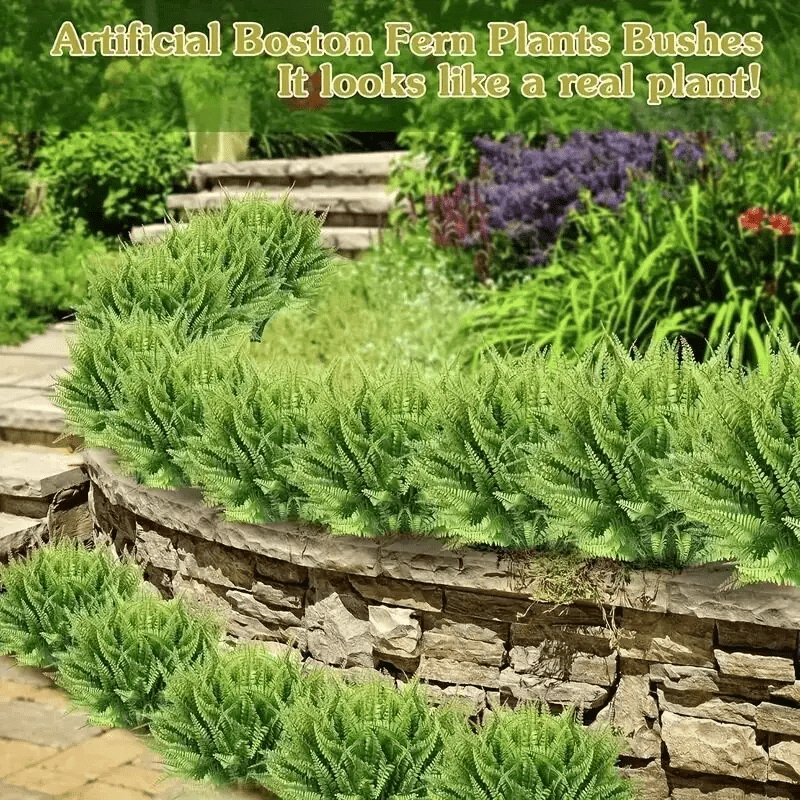 10 pack Artificial Plants Fake Boston Fern Plastic Fake Ferns Large Faux Ferns for Outdoor Artificial Greenery Plants for Indoor Garden Office Porch Home Decor