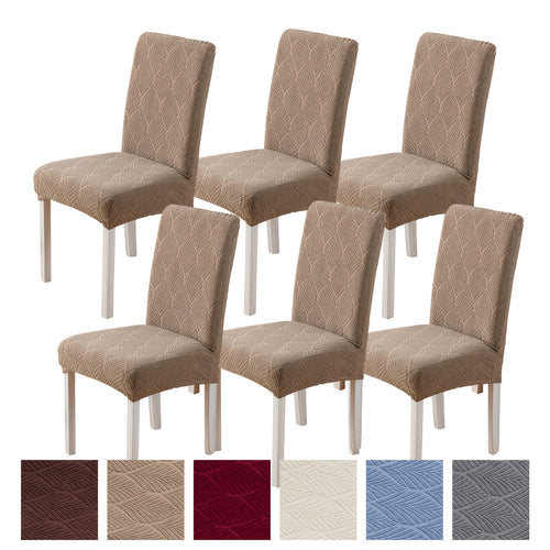 6pcs High Quality Dining Chair Covers - New Upgraded Small Leaf Pattern, Thickened Polyester-Spandex Blend, Elastic One-Piece Design, Machine Washable, Pet-Friendly, 6 Colors for Home & Restaurant Use