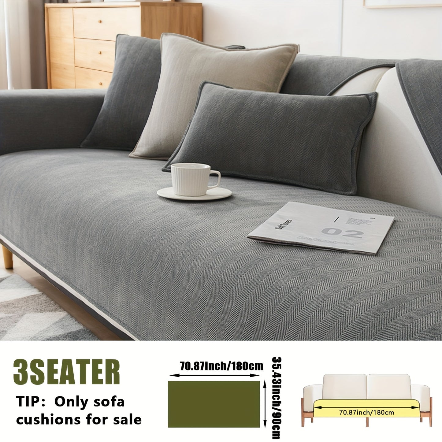 1pc of Pet-Friendly Chenille Ribbed Sofa Cover That Is Non-Slip And Machine Washable, Made from Soft Stretch Fabric Suitable for 2, 3, Or 4-Seater And Sectional Sofas. It Enhances Contemporary Home Decor in Living Rooms, Bedrooms, And Offices