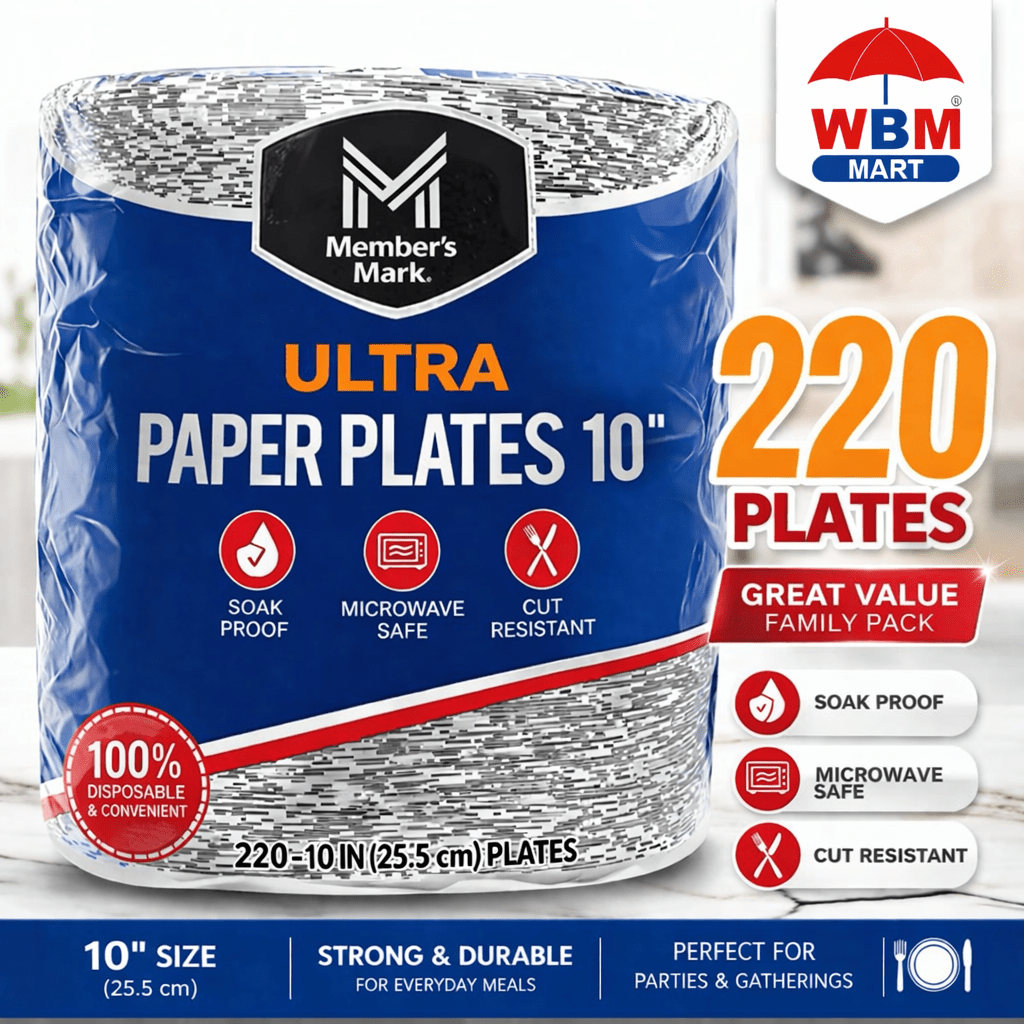 154/220 - Premium Paper Plates, 10 Inch Microwave-Safe, Cut Resistant, Soak-Proof, Sturdy Disposable Plates For Everyday Breakfast, Lunch, & Dinner Meals, Kitchen Decor, Kitchen Accessories, Wedding, Camping, Independence Day, Daily, Household ItemsUltra,