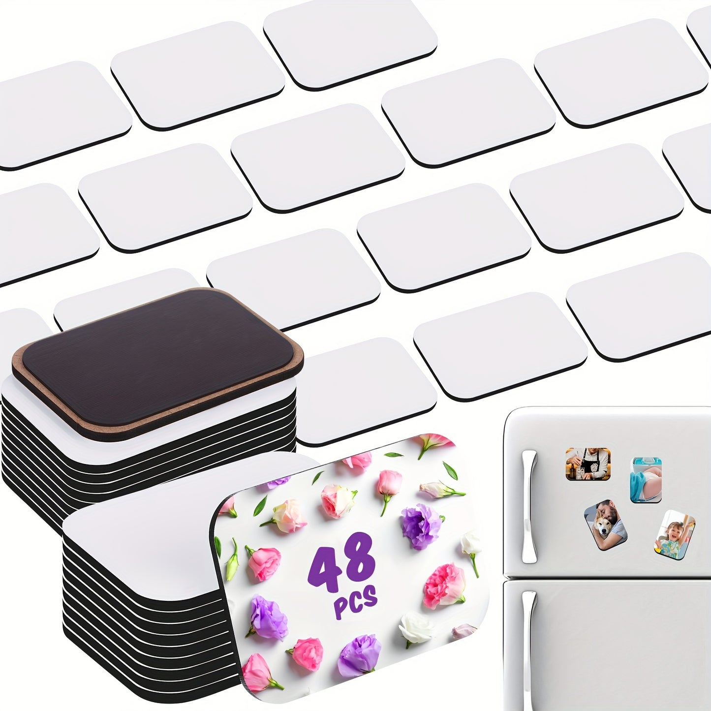 96 Pcs Thick Sublimation Magnet Blanks Sublimation Blank Refrigerator Magnets with 48 Pcs Larger Square Blanks, 48 Pcs Fridge Magnets for Kitchen Microwave Oven Office Decor 2.8 X 2 Inch, Kitchen gifts