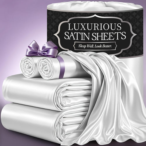 Luxury Satin Fitted Sheet 1*Fitted Sheet+2*Pillowcase, Queen Sheet, Cooling, Smooth, Breathable, Wrinkle-Resistant, Machine Washable, Easy Care Ultra Soft for Hot Sleepers Child, Children, Adults, Hotels, Apartments, Wedding Gifts-3000TC Random Color