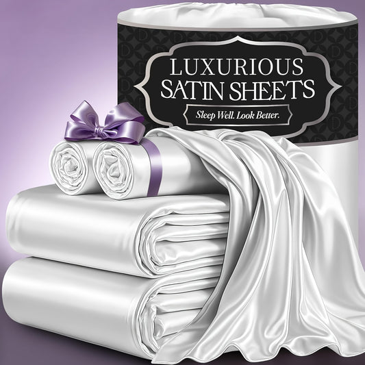 Luxury Satin Fitted Sheet 1*Fitted Sheet+2*Pillowcase, Queen Sheet, Cooling, Smooth, Breathable, Wrinkle-Resistant, Machine Washable, Easy Care Ultra Soft for Hot Sleepers Child, Children, Adults, Hotels, Apartments, Wedding Gifts-3000TC Random Color