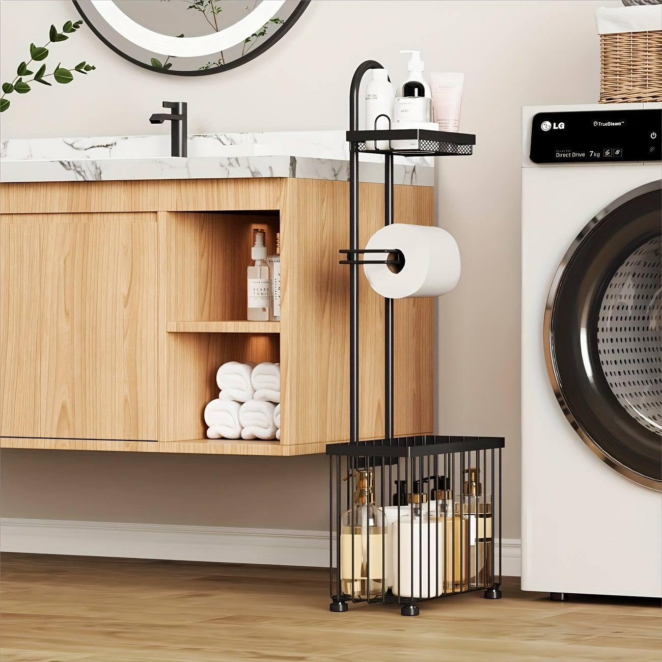 A Standalone Toilet Paper Holder That Can Store 6 Extra Rolls, Made of Durable Steel with an Oiled Bronze End, Easy to Put Together, And Designed to Save Space in Your Bathroom, Toilet Paper Storage Containers
